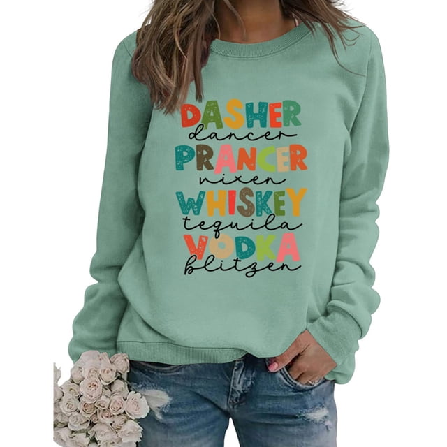 Huaizzzy Chandail en Molleton d'Hiver pour Femmes Mode Festive de Noël Imprimé Col Rond Haut Confortable Chandail en Molleton pour Femmes Chandail en Molleton Floral Décontracté Chandail en Molleton Tricoté Court Ensemble Confortable pour Femmes