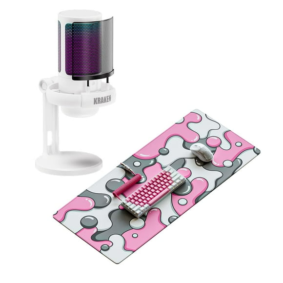 Kraken XXL Drip Pink & White Mouse Pad Gaming Mousepad + Kraken Echo RGB Gaming Microphone