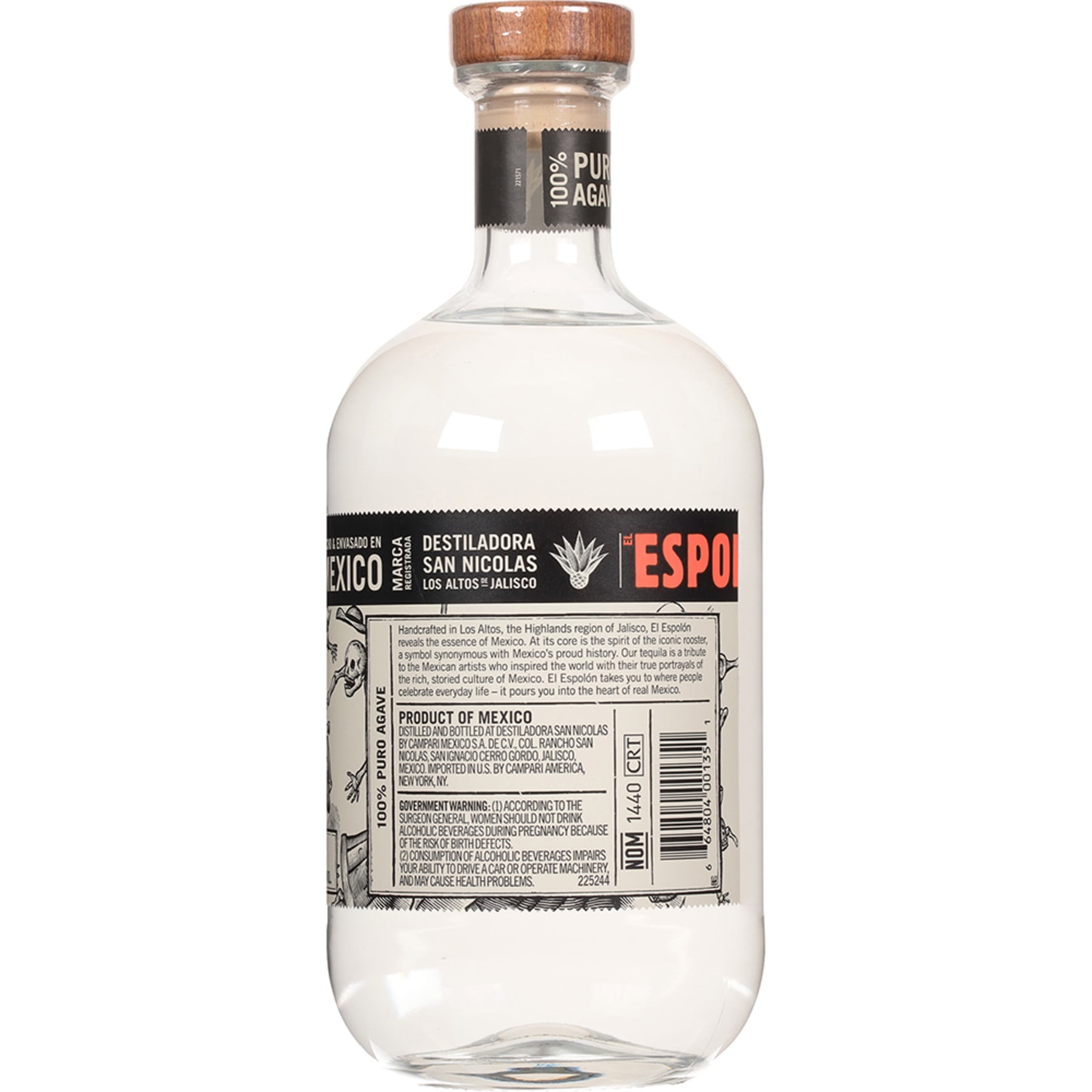 Espolon Blanco Tequila, 1.75 L Bottle, 40% ABV, Handcrafted in