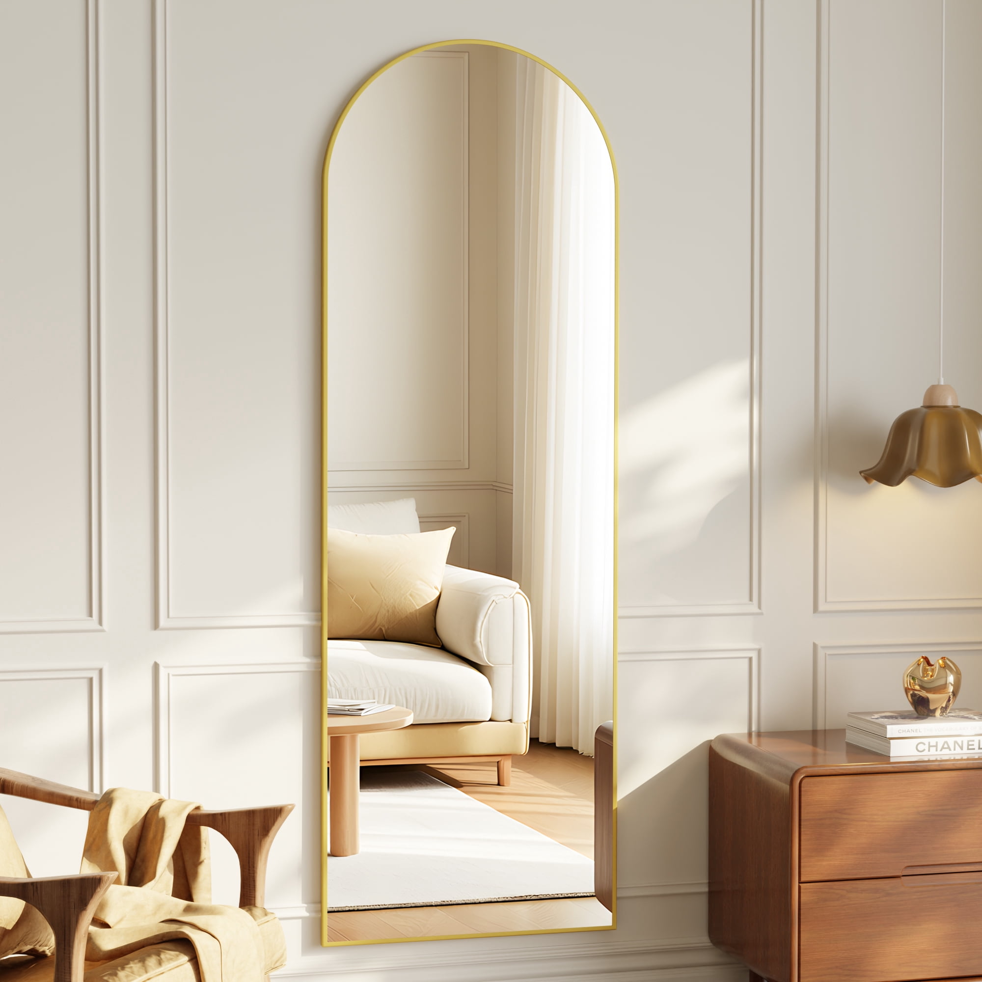 Mirrasia 59"x16.5" Arched Full Length Full Body Mirror Leaning Wall-Mounted Floor Mirror,Gold