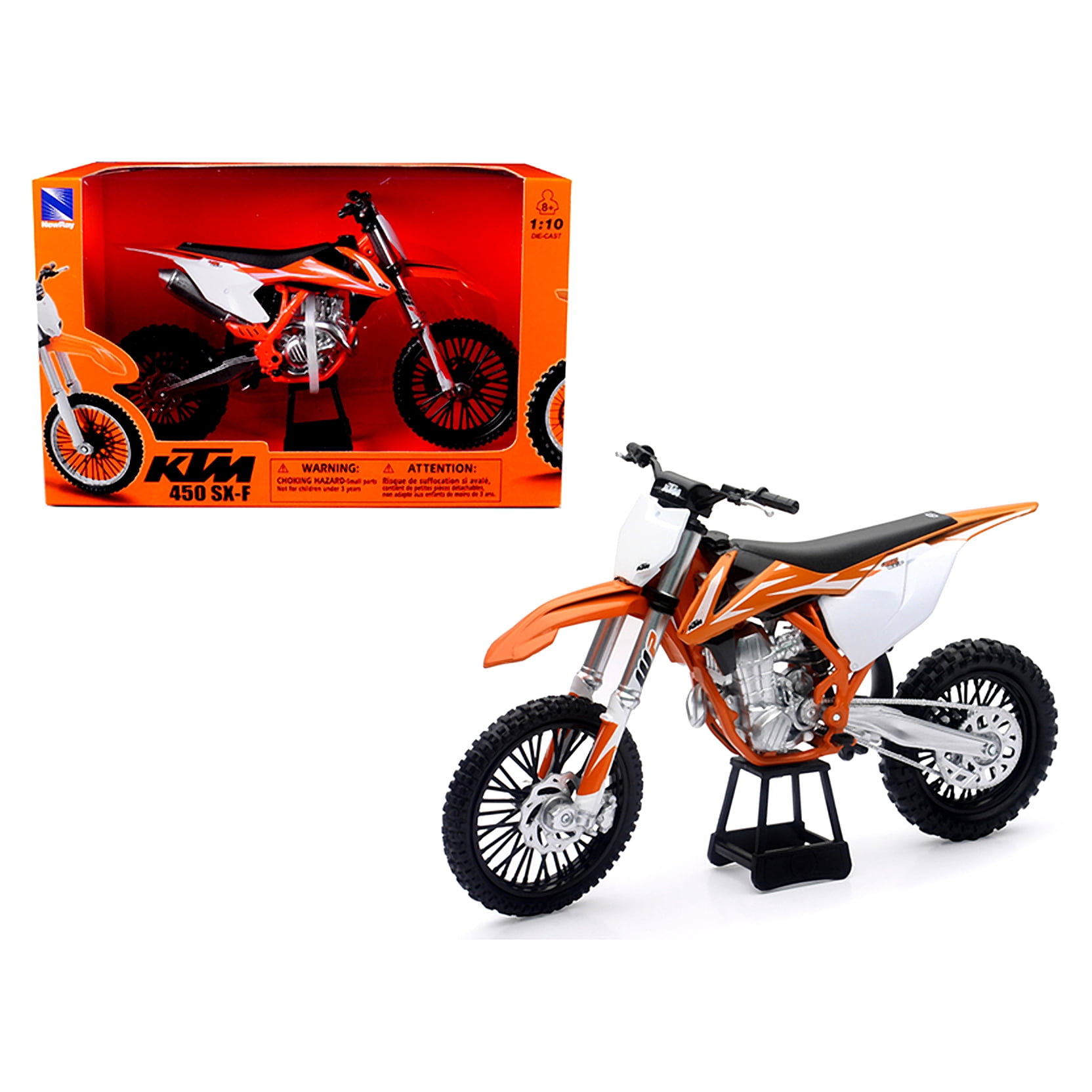 KTM 450 SX-F Dirt Bike Orange and White 1/10 Diecast Motorcycle Model by New Ray