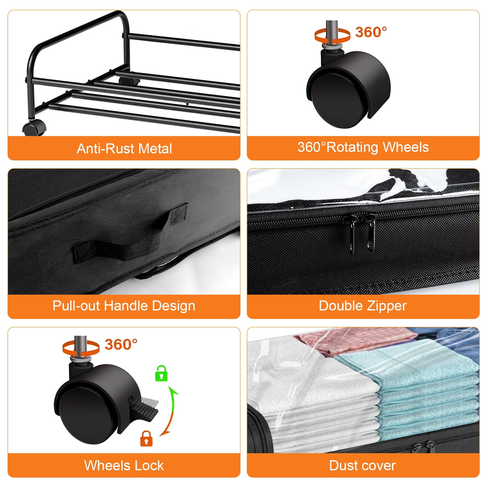 Under Bed Storage with Wheels, 2-Pack Large Capacity Under Bed Storage Containers with Clear Lid, Roller Underbed Organizer Drawer for Clothes, Shoes, Toys, Bedding, Closet