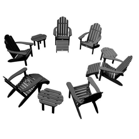 Highwood 12-pc Classic Westport Adirondack Set with 6 Classic Westport Adirondack Chairs, 3 Classic Westport Side Tables, and 3 Adirondack Ottomans - Outdoor, Eco-friendly, Synthetic Wood