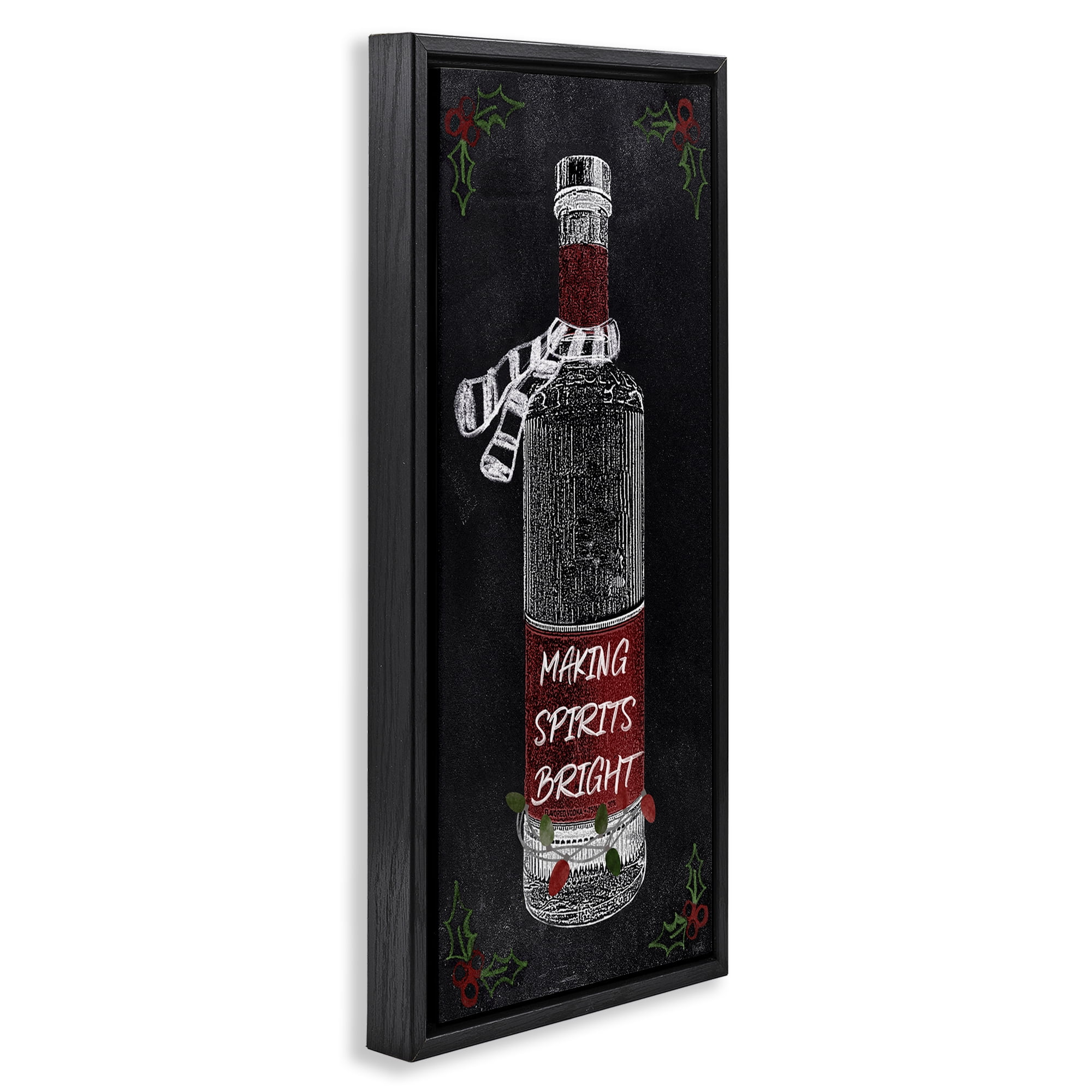 Stupell Industries Making Spirits Bright Bottle Holiday Painting Black Floater Framed Canvas Art Prints Wall Art, 15 x 31