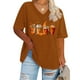 thumbnail image 1 of Puntoco Camiseta básica de verano de color liso con mangas cortas y cuello en V grande con diseño de calabaza de Acción de Gracias para mujer, 1 of 4