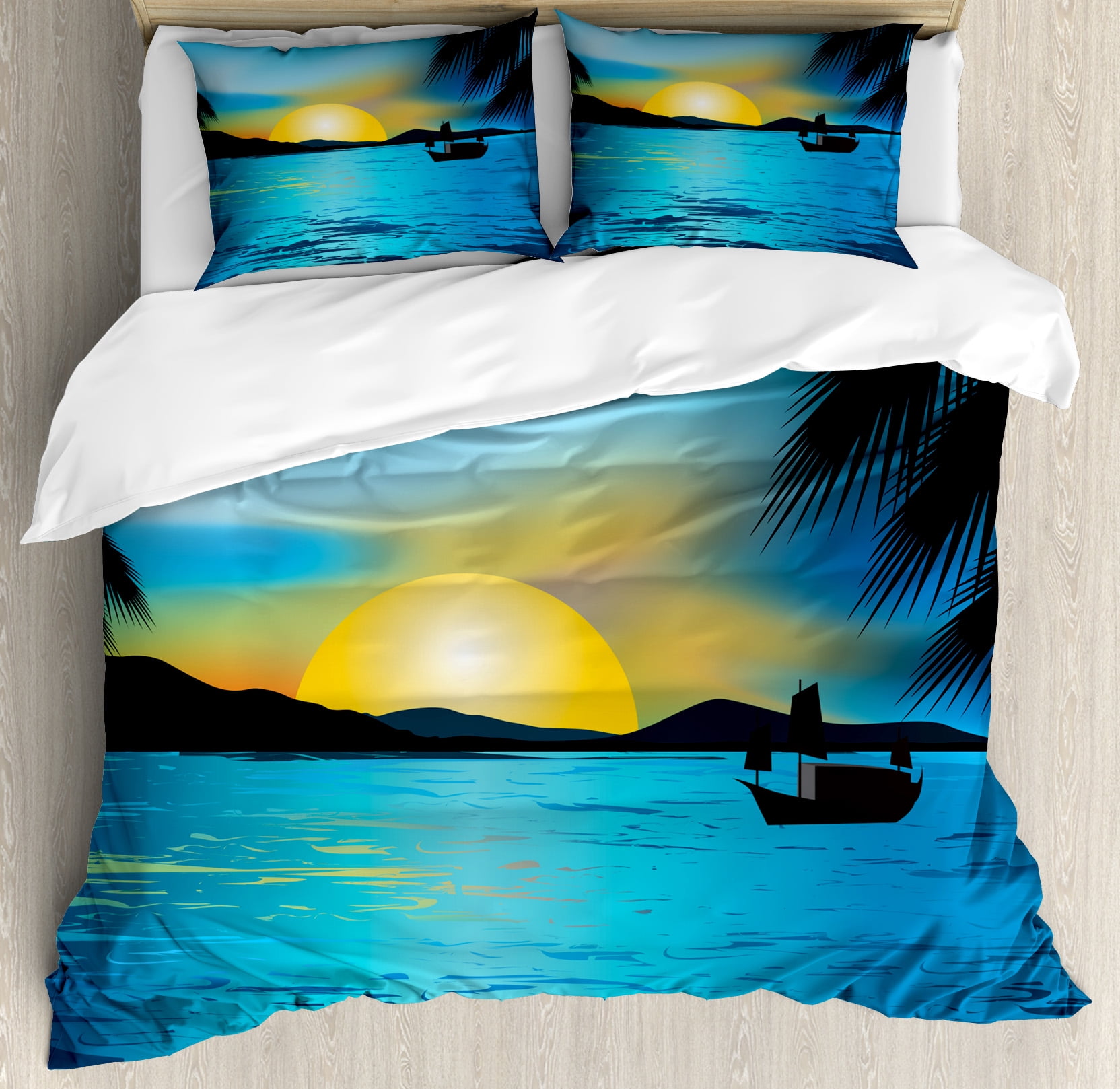 Sea King Size Duvet Cover Set Idyllic Sunrise Scenery Calm Seascape 