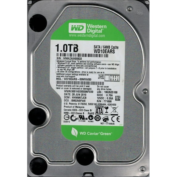 Western Digital WD10EARS-00MVWB0 1TB DCM: HHNNNTJCB WMAZA
