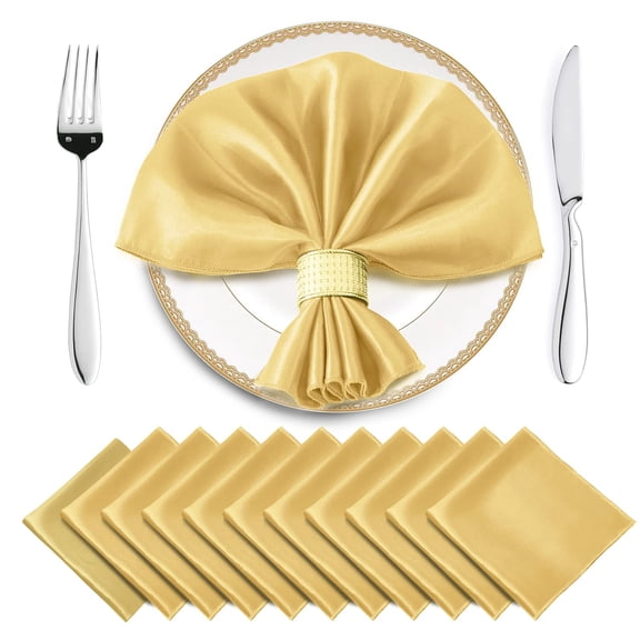 16 Pack Gold Satin Napkins 17 x 17 Inch, Square Soft Table Dinner Napkins, Silky Cloth Napkins Table Decoration