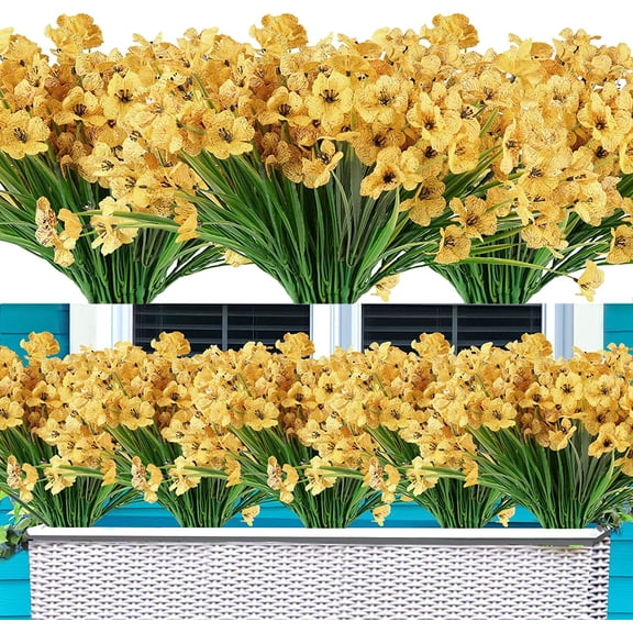 12 Bundles Artificial Flowers Outdoor UV Resistant Fake Flowers No Fade for Patio Porch Window Box Home Wedding Farmhouse Decor (Yellow)