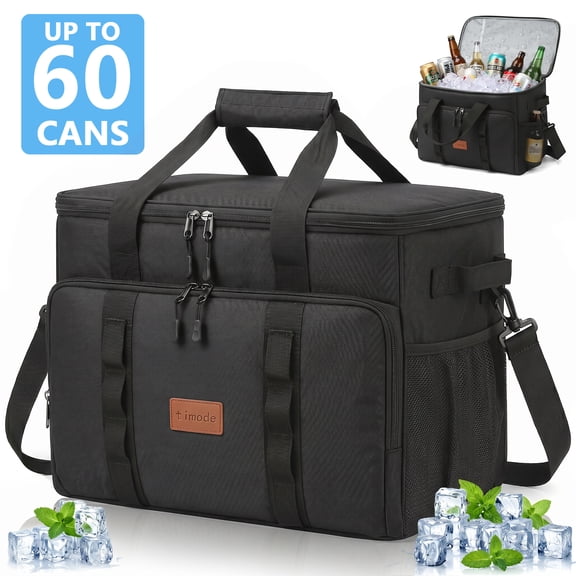 Merryhome 60 Can Collapsible Soft Sided Cooler Bag, Leakproof Insulated Portable Cooler for Beach, Camping, Travel, Picnic and Grocery, Black