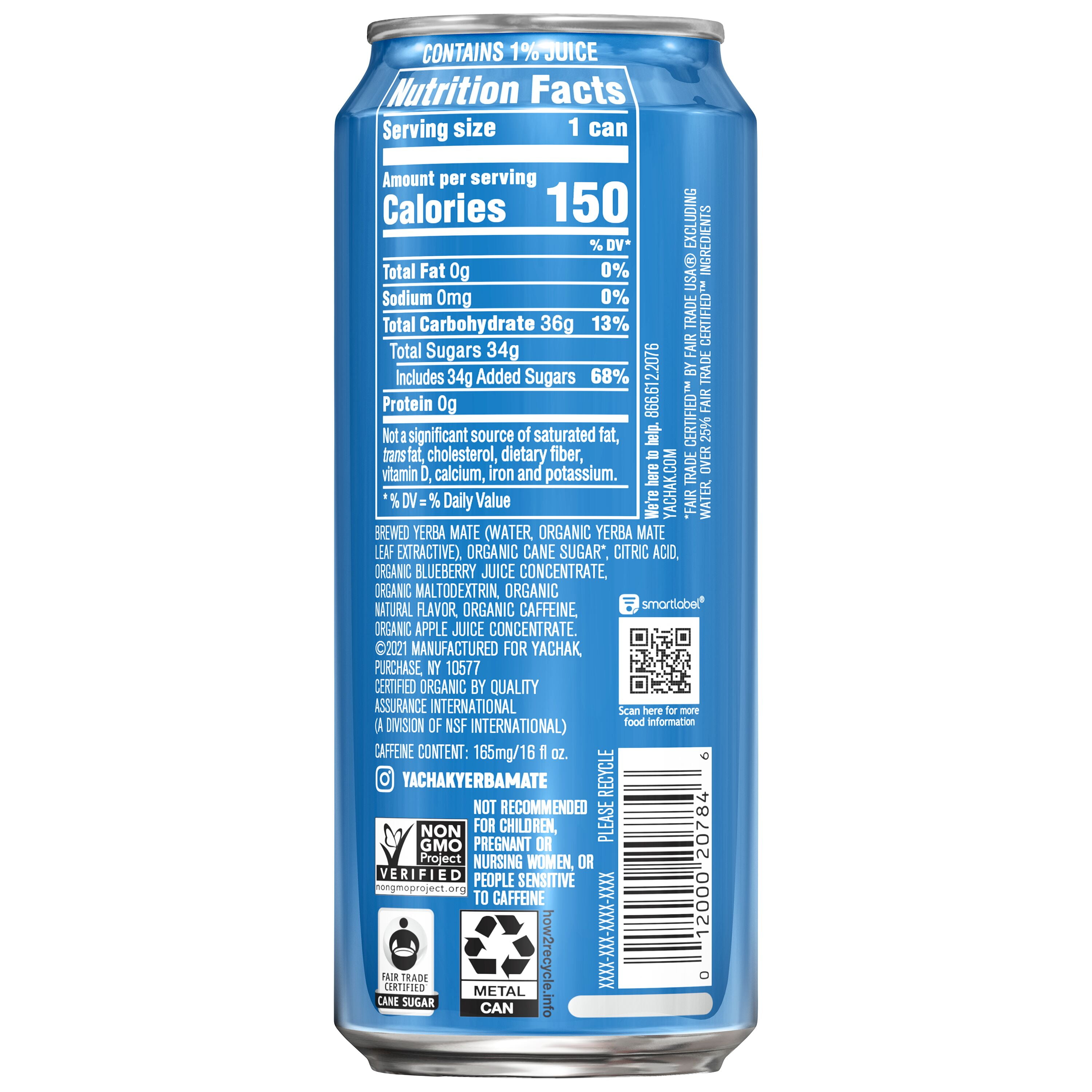 Yachak Yerba Mate Drink, Berry Blue, 16 fl oz, 12 Pack Cans