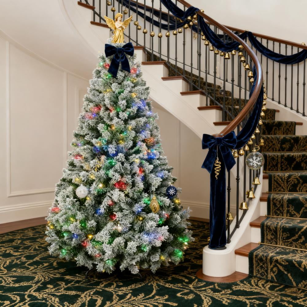 7.5ft Prelit Snow Flocked Christmas Tree with 550 LED Lights 1149 Tips Auto-Open Branches Indoor Decor