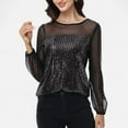 thumbnail image 2 of Women's Sheer Mesh Long Sleeve Top with Sequin Front Panel and Crew Neckline - Small, Black and Silver, 2 of 7