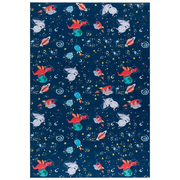 SAFAVIEH Tacoma Kids Dragons and Sharks in Space Area Rug, Navy/Rust, 8' x 10'