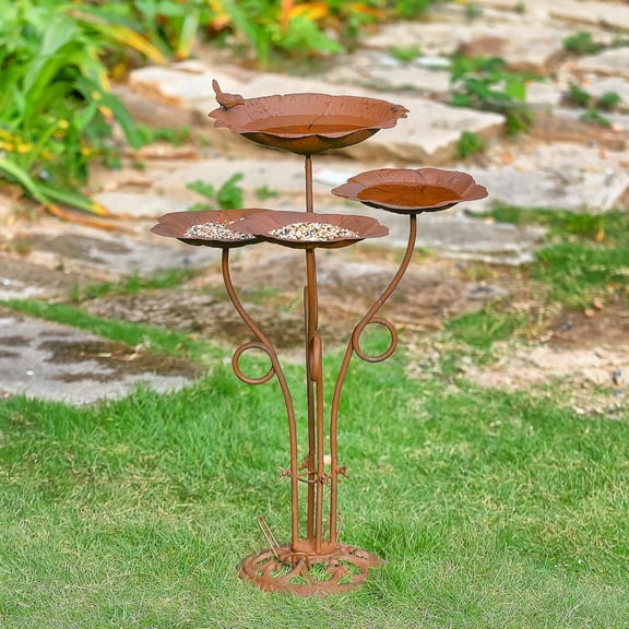 28" H Birdbath Bird Feeder Combo for Outdoors - 4 Tiered Bird Bath Feeder Bowls Free Standing Decorative for Outsides Garden Yard - Rusty…