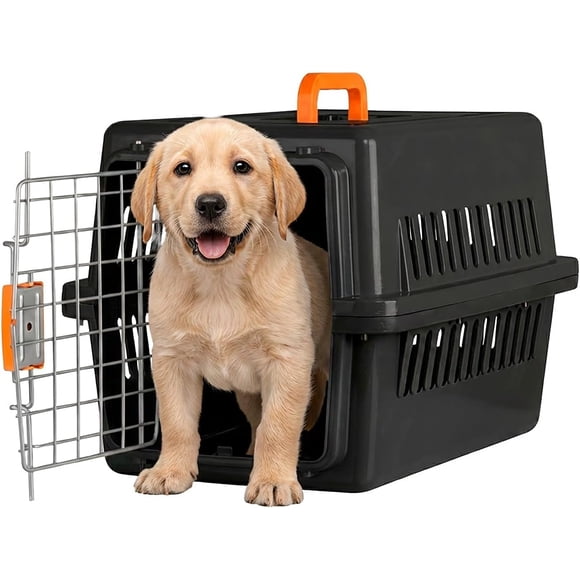 Jaula Transportadora para Gato Perro Caja de Viaje para Mascotas Jaulas para Viaje Transportadora para Perro Chico y Mediano (Negro/Naranja)