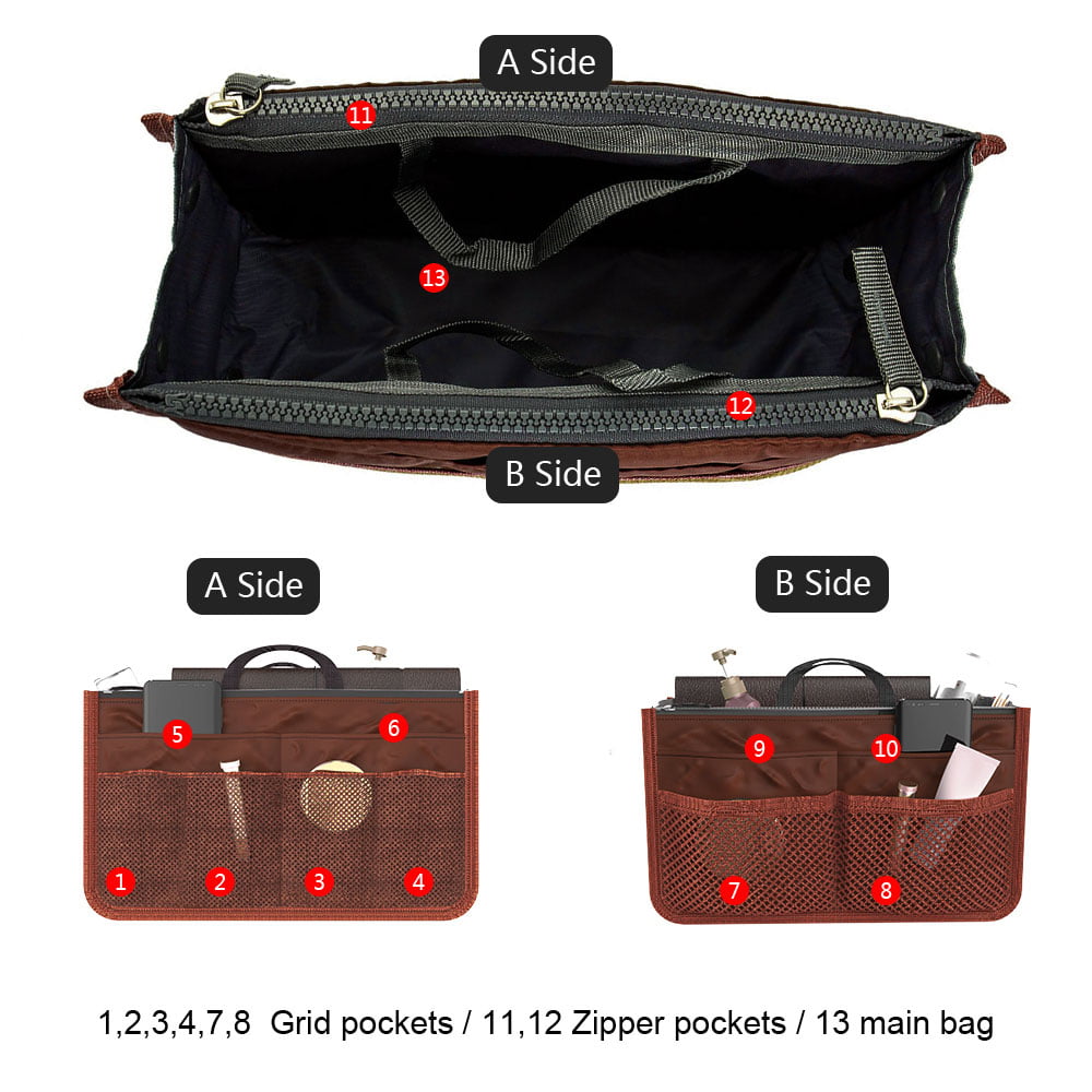 Deago Purse Organizer Insert for Handbags Bag in Bag Organizers Inside Tote  Pocketbook Women Nurse Nylon 15 Pockets (Coffee)