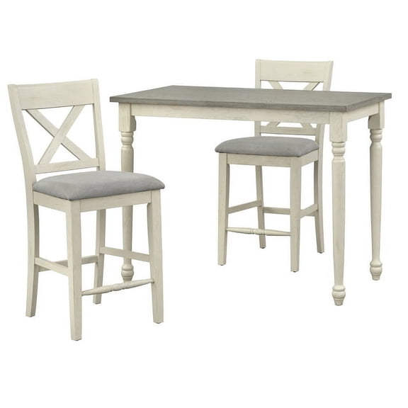 TMS Montreal 3-Piece Indoor Counter-Height Dining Set, Includes Table and Stools, White/Distressed Gray