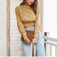 thumbnail image 5 of Youmylove Women Knit Long Sleeves Crop Sweater Loose Knitted Pullover Winter Sweater Tops Vintage Knitwear, 5 of 9