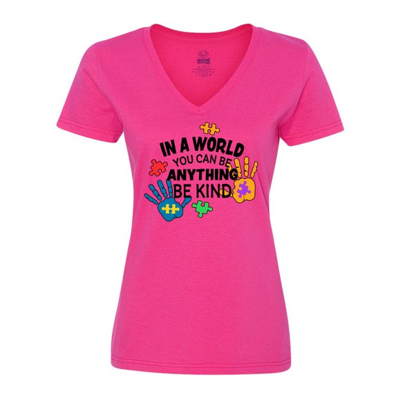 Inktastic In a World You Can Be Anything Be Kind Autism Awareness Women's V-Neck T-Shirt