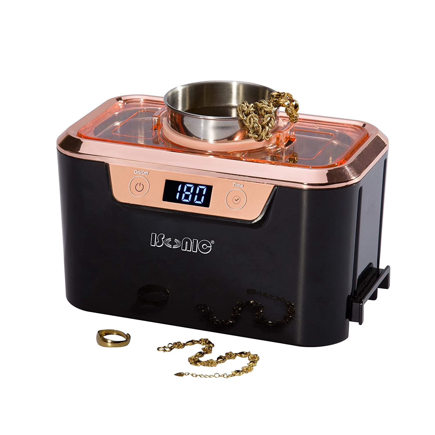 iSonic DS310 Ultrasonic Cleaner, 110 V, Stainless Steel Tank, with Stainless Steel Holder Set for Jewelry and Eyeglasses