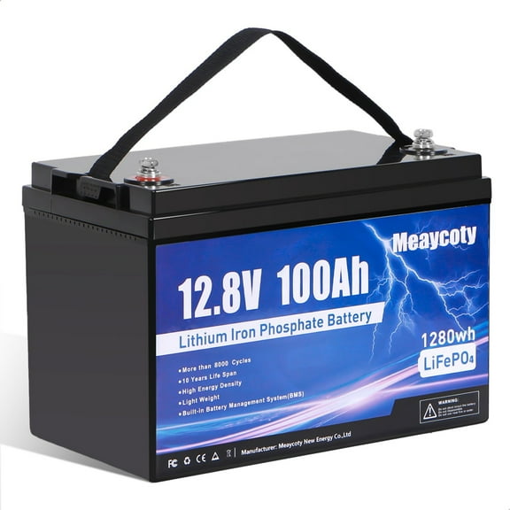 Meaycoty 12V 100Ah Lithium Iron Phosphate Battery 1260wh 12V LiFePO4 Battery for Trolling Motor Boat RV