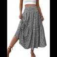 thumbnail image 3 of Falda Midi de Cintura Alta Elástica para Mujer, Informal, de Verano, , con Volantes, Estampado Floral, Corte A. Flor Negra XL, 3 of 8