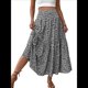 thumbnail image 3 of Falda Midi de Cintura Alta Elástica para Mujer, Informal, de Verano, , con Volantes, Estampado Floral, Corte A. Flor Negra XL, 3 of 8