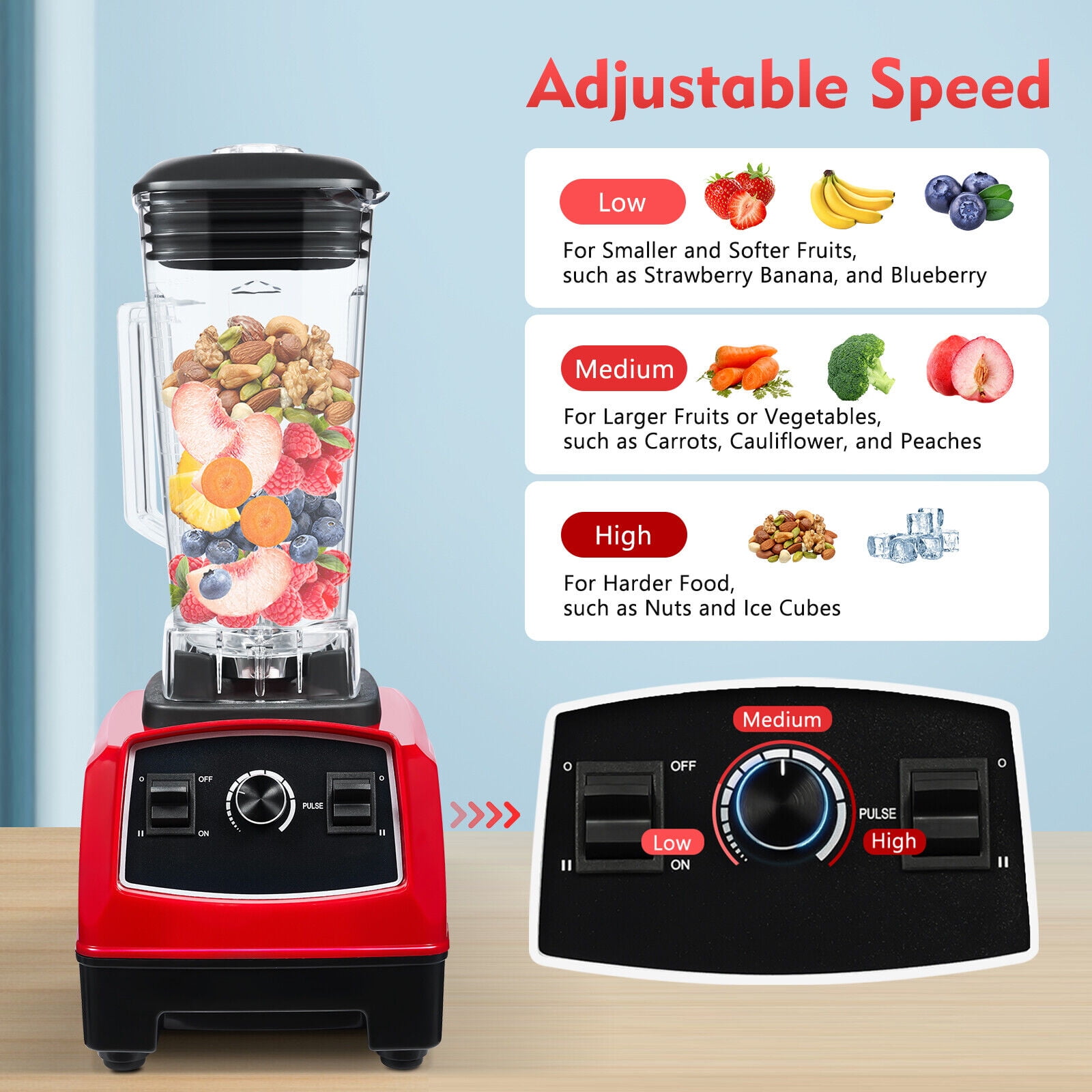 Oukaning 1500W Commercial Fruit Blender Mixer Juicer Smoothie Blender Ice  Crusher Maker 2L