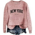 thumbnail image 1 of Aocisk Chandail à Lettres Imprimées pour Femme, Col Rond, Épaules Dégagées, Manches Longues, Chandail pour Automne Hiver, Rose, TTTG, 1 of 4