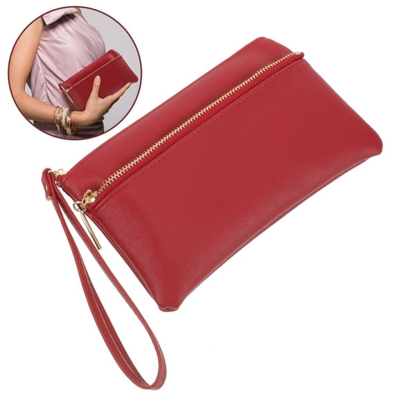 SOPOTUTU Women's Wallet Red Premium PU Organizer with Multiple Compartments for Secure Storage