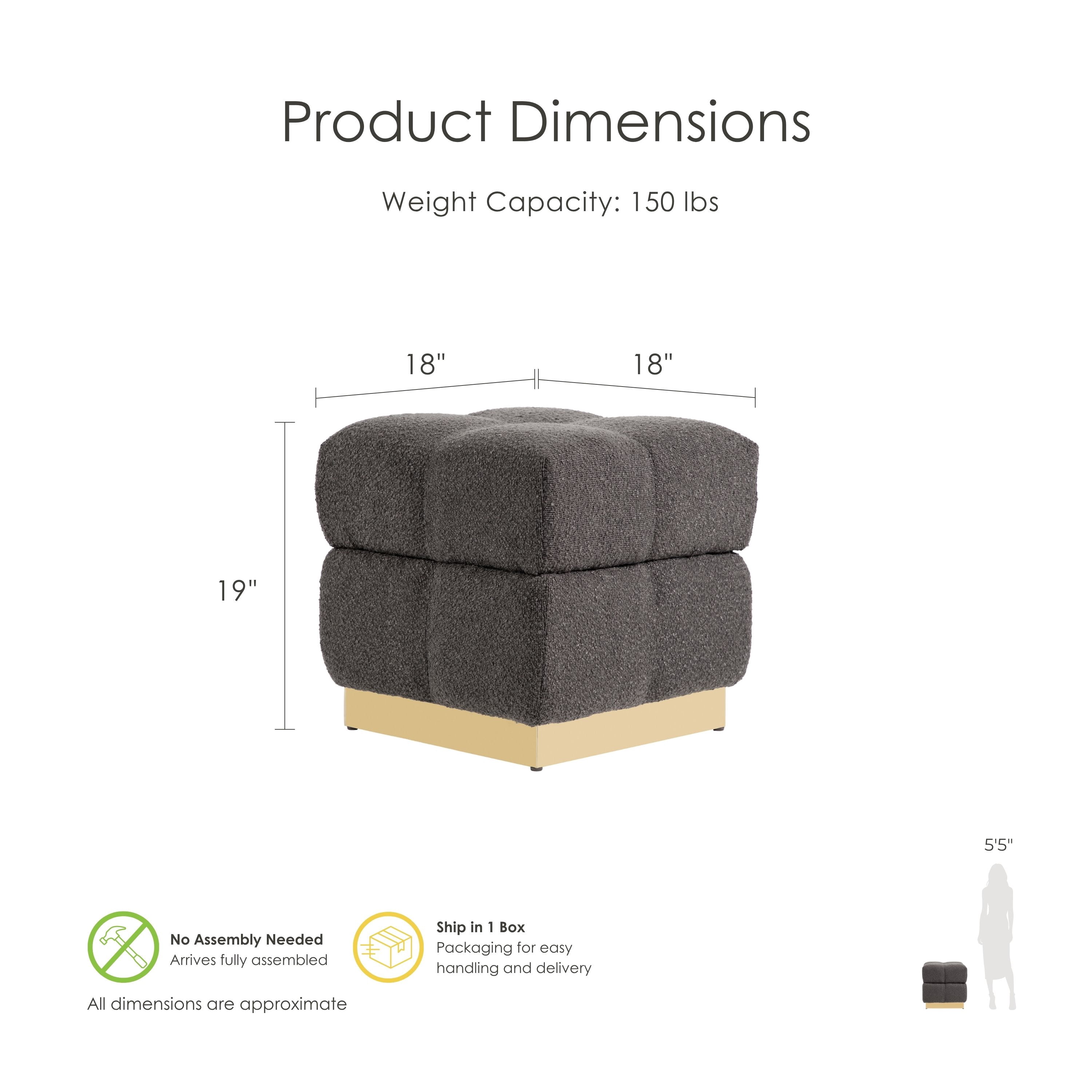 Furniture of America Vena Modern 18" Boucle Fabric Square Storage Stool, Charcoal