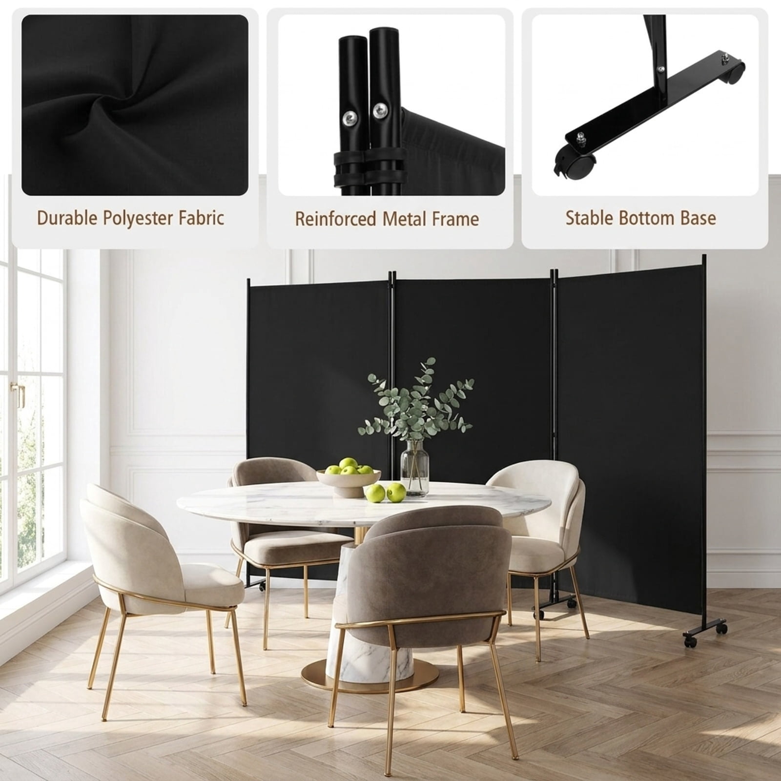 Vebreda 3 Panel Folding Room Divider with Lockable Wheels, Durable Material and Sturdy Frame, Perfect for Multi-scene Use, folding privacy screen