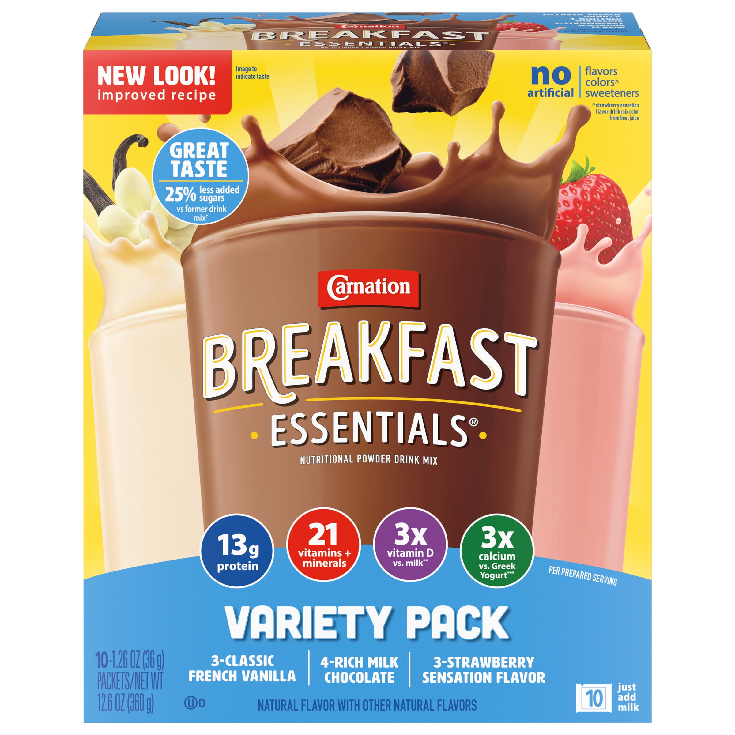 Carnation Breakfast Essentials Nutritional Powder Drink Mix, Variety Pack, 10 - 36 g Packets