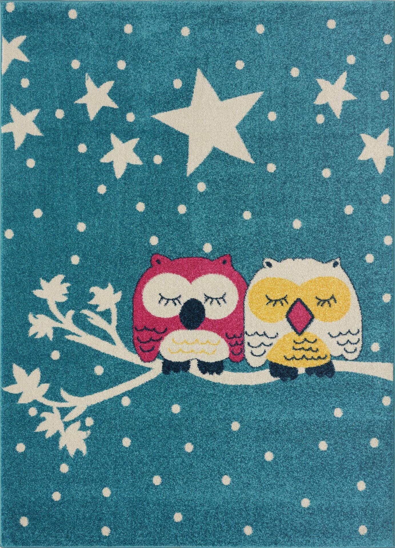 Kids Round Floor Mat Tree Branches Cute Owl Couple Hearts Living Room Area Rugs 