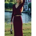 thumbnail image 6 of Womens Sweater Sets 2 Piece Outfits Sweater Skirt Set Wine Red S, 6 of 8