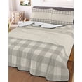 thumbnail image 3 of Quilts Twin Size Bedding Set, Retro Grey Lightweight Quilted Comforter, Farmhouse Buffalo Plaid Vintage Beige Soft Reversible Bedspread Coverlet with Pillow Covers for All Season, 68" x 86", 3 of 7