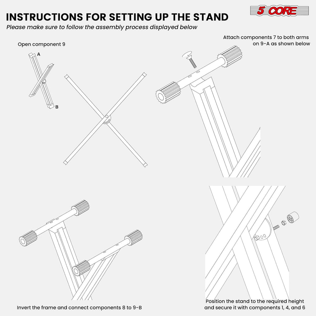5 Core Keyboard Stand Dual X Shape Adjustable Foldable Portable Key Board DJ Controller Stands