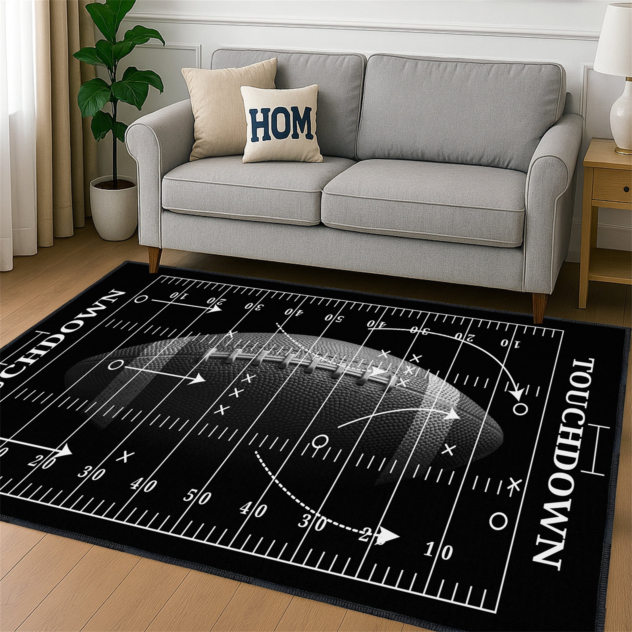 Football Rug for Bedroom,3'x5' Football Field Rugs with Non-Slip Backing,Sports Area Rug for Living Room and Game Room Decor