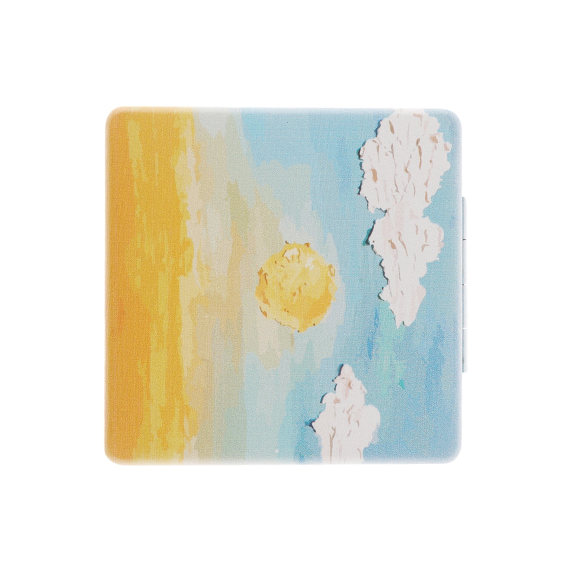 Unique Bargains 1 Pc Women Square Hand-drawn Makeup Mirror for Travel Vacation Yellow Blue