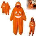 thumbnail image 2 of HNMKIU Pumpkin Hooded Onesie Pajamas, Loose Fit Halloween Homewear Soft Plush Unisex Cosplay For Night Party Orange,M, 2 of 9