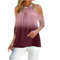 thumbnail image 1 of Leutsin Women Halter O-Neck Gradient Printing Off Shoulder Short Sleeve Hollow Out Tops, 1 of 5