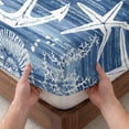 thumbnail image 3 of Full Size Fitted Sheet Set - Navy Blue Coastal 3 Piece Bedding Sets 16" Deep Pocket Fitted Sheet with 2 Pillowcases Nautical Anchor Summer Beach Starfish Brushed Microfiber Hotel Luxury Bed Sheets, 3 of 9