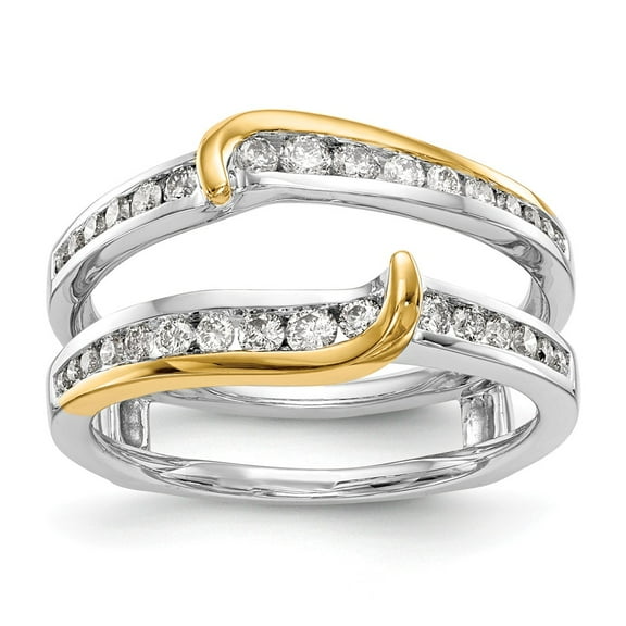 14K Two-Tone Gold Ring Band Wedding Diamond Round Guard