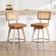 thumbnail image 2 of Zesthouse 26.2" Swivel Counter Height Bar Stools Set of 2, Upholstered Faux Leather Counter Stools with Rattan Back, Mid Century Barstools with Solid Wood Frame for Kitchen Island, Brown, 2 of 10