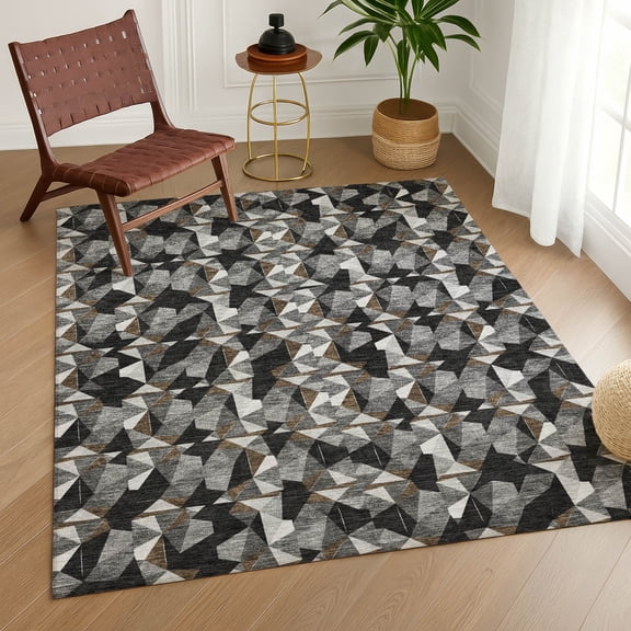 Addison Rugs Chantille Indoor/Outdoor Transitional Geometric Black Machine Washable Rectangle Rug, 10' x 14'