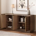 thumbnail image 2 of Euroco 58" Storage Cabinet with 3D Geometric Doors,Morden Buffet Sideboard Coffee Bar Cabinet with 4 Doors for Kitchen, Living Room, Brown, 2 of 8