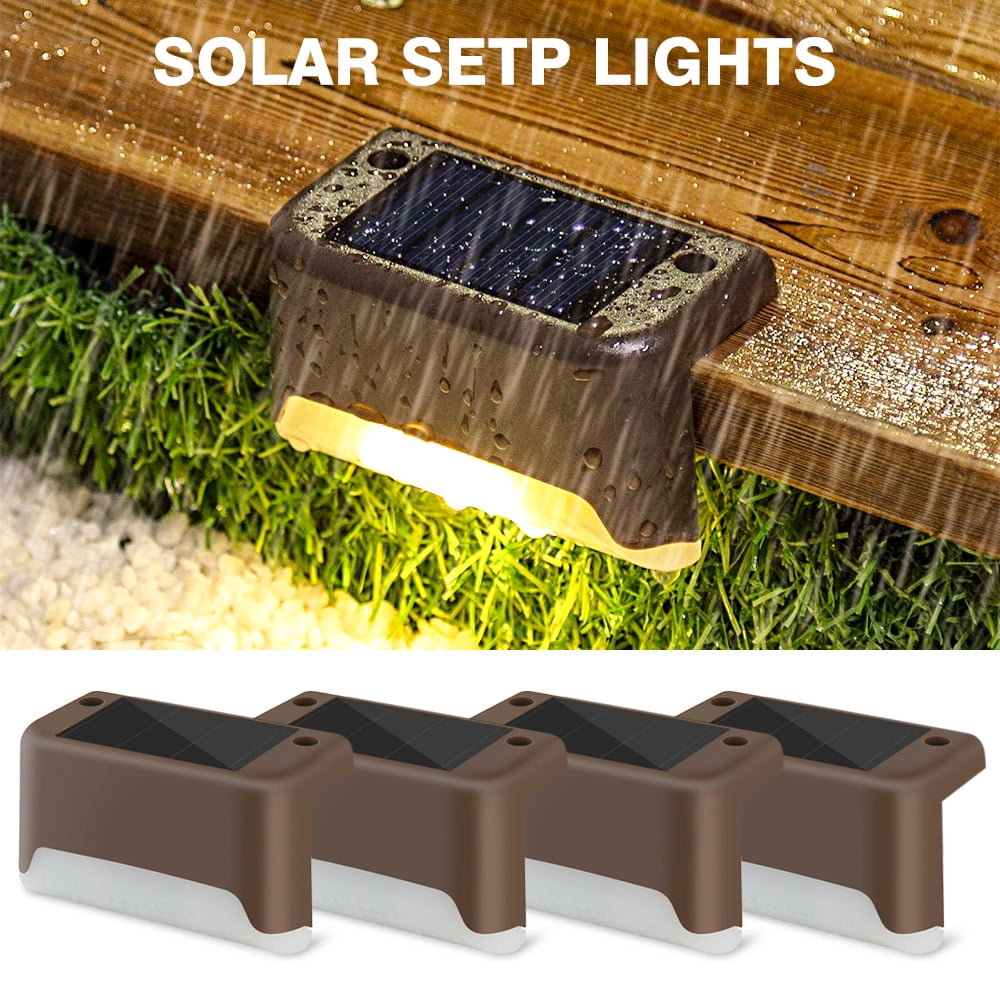 Solar Deck Lights,LED Solar Step Lights Outdoor for Stair,Fence,Railing,Patio  Garden,Step-Brown/WH