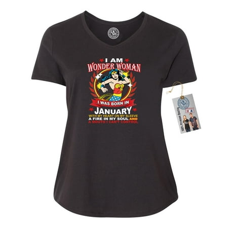 Wonder Woman Born In January Superhero  Womens V Neck T-Shirt