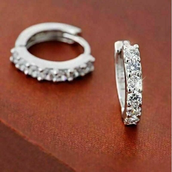 1.50CT White Diamond Huggie & Hoop Earrings 14K White Gold Plated Lab Created